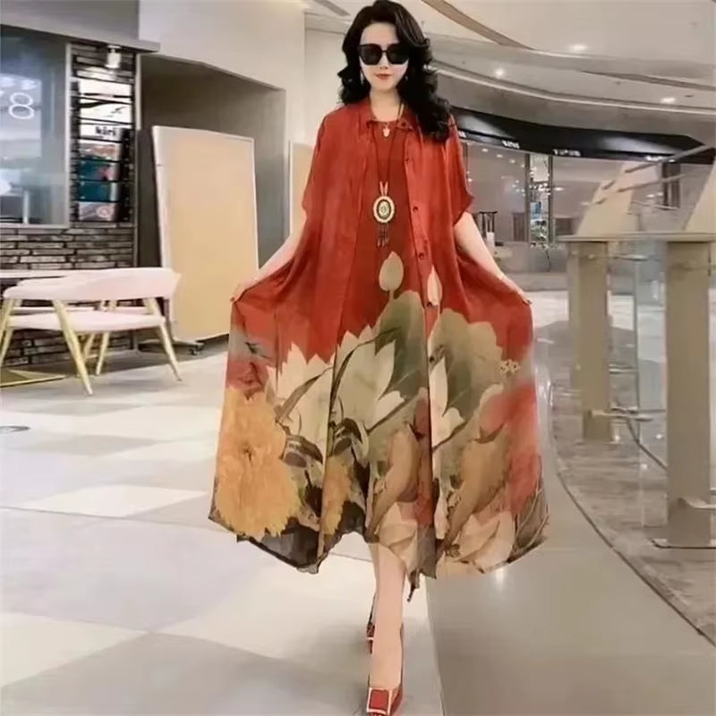 GraceBloom: Elegant Print Two-Piece Summer Dress Set for Women