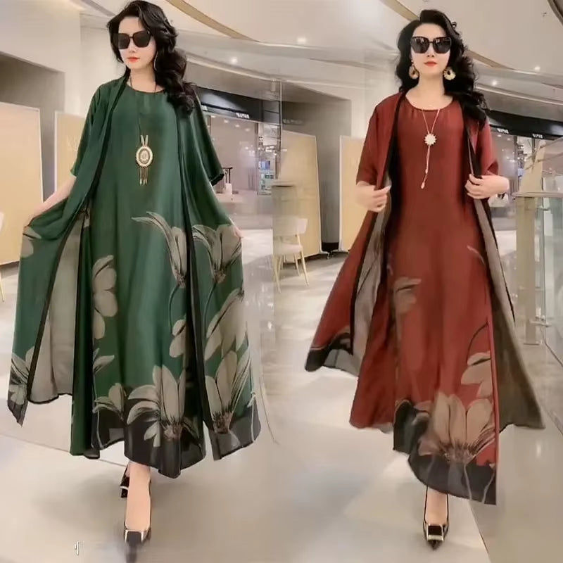 GraceBloom: Elegant Print Two-Piece Summer Dress Set for Women